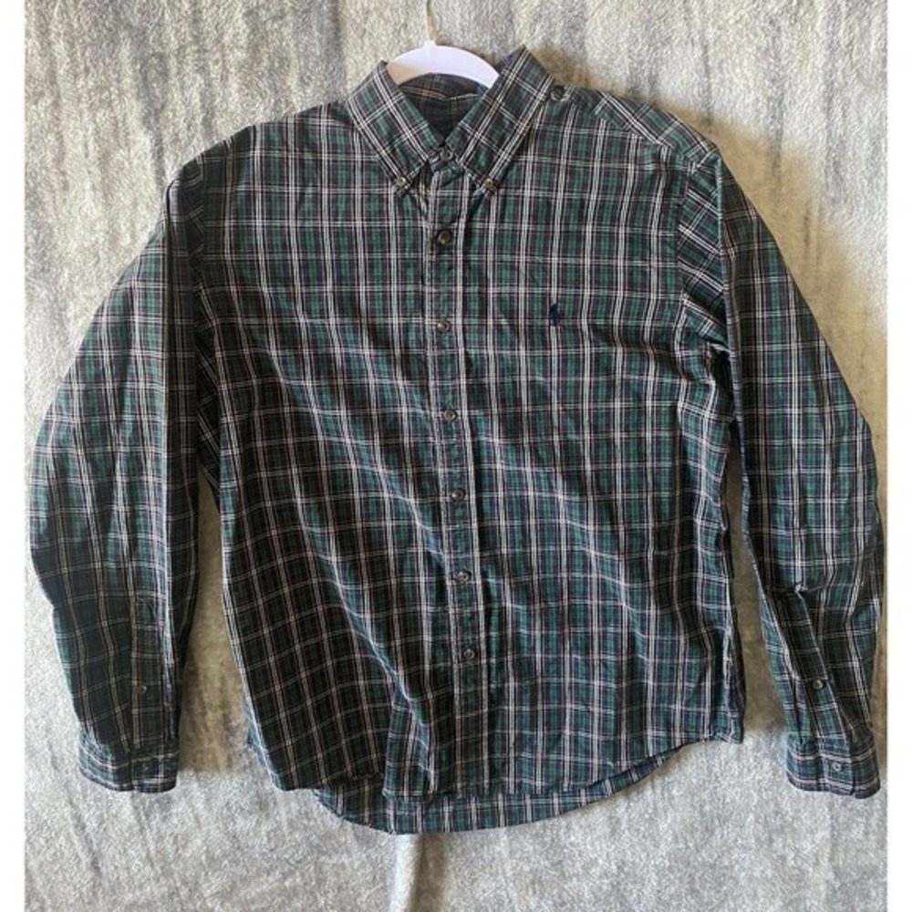 Polo Ralph Lauren Button Dow. Long‎ Shirt Green/Black-Plaid Size L